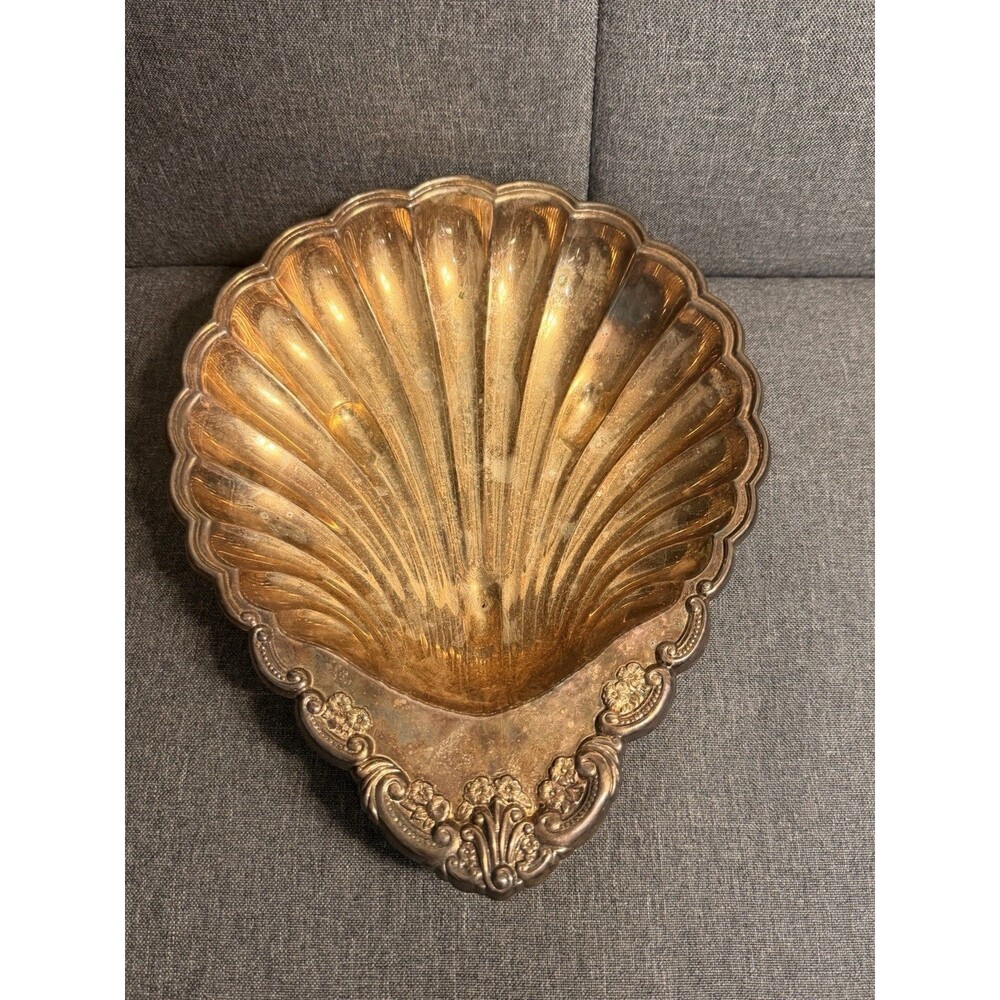 Antique Silverplate Shell Shaped Bowl Ornate Design Vintage Decorative Tableware